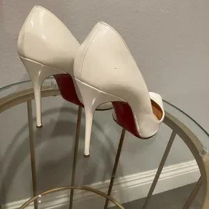CHRISTIAN LOUBOUTIN Beloved 120 White Patent Floral D Christian Louboutin White Patent Heels, Sz 38 (re-soled) display picture 1